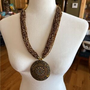 Elegant Brown Beaded Necklace with Gold Accents